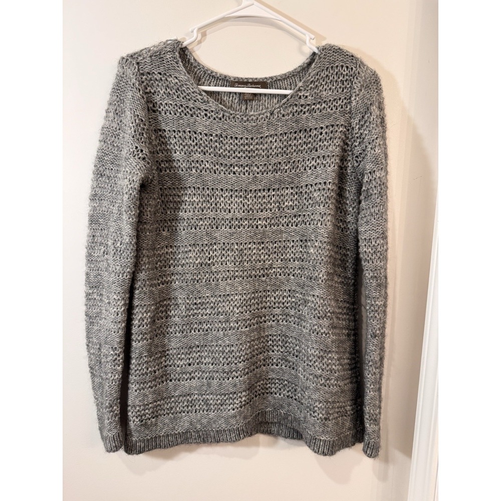 Tommy Bahama Sweater Small Womens Gray Blend Open Knit Pullover Wool Alpaca